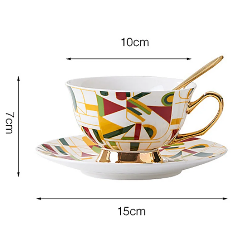 

Hot Sell Creative Geometric Ceramic Coffee Cup and Saucer Set British Afternoon Tea Cup and Black Tea Cup and Saucer Tea Cup Set
