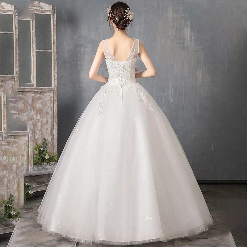 Elegant Wedding Dresses It's Yiiya AR683 Sleeveless V-neck Dress Plus Size Lace Sequined Shining Vestido De Novia 2020 | Свадьбы и