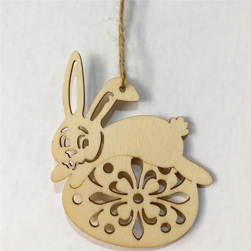 6 шт Пасхальный кролик деревянный подвесной кулон украшения деревянные поделки