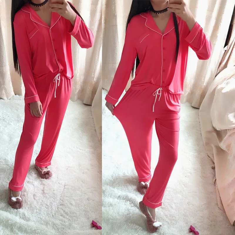 Женская Хлопковая пижама Smmoloa из модала с длинными рукавами на осень и зиму |