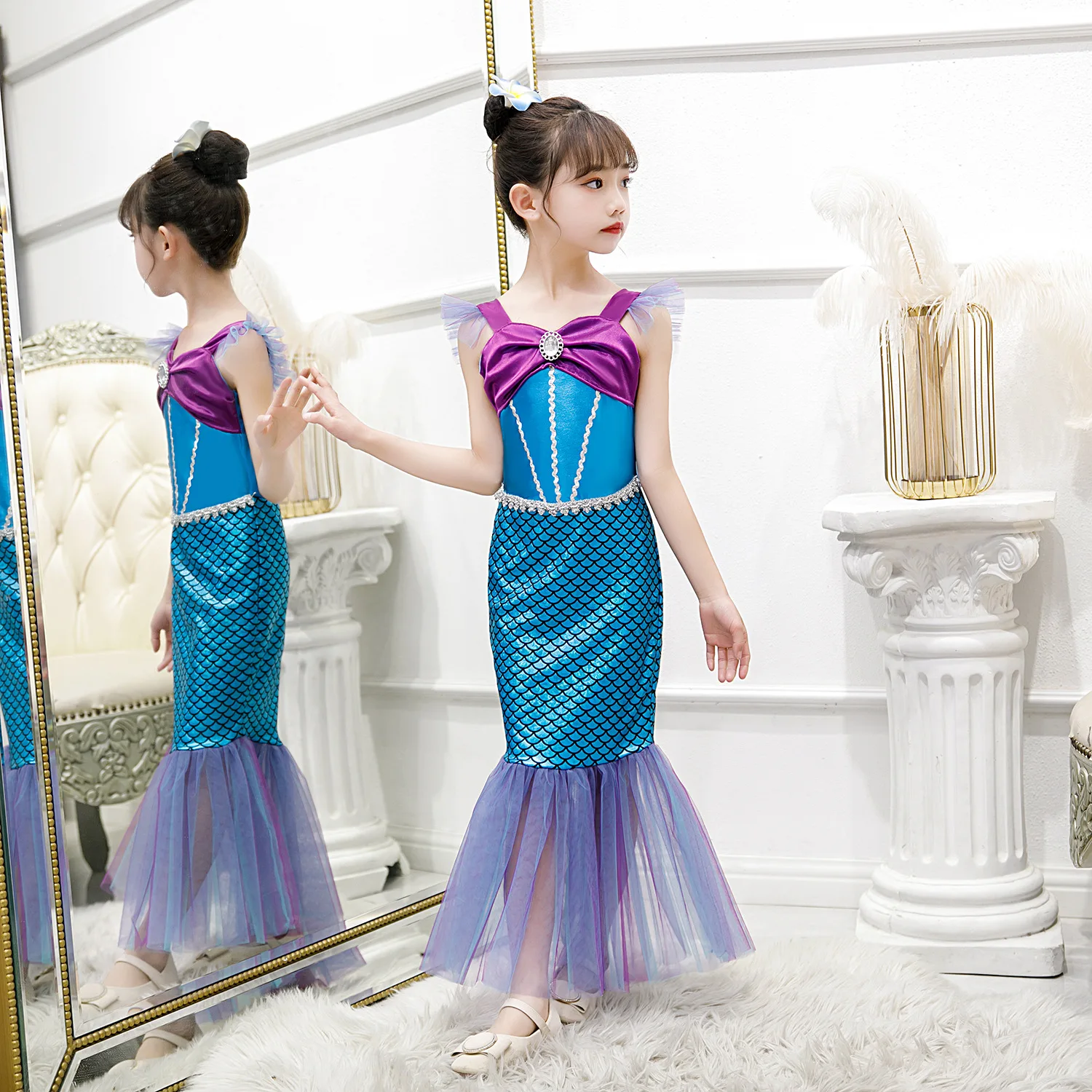 

Kids Mermaid Dress for Girl Princess Ariel Cosplay Costume Make Up Party Clothes Kids Halloween Princess Ariel Dress Up Outfits