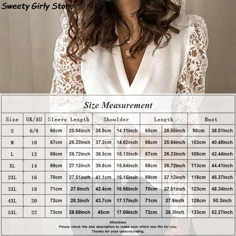 

Lace Sleeve Women Tops Blouse Fashion Summer Autumn V-neck White Shirt Office Lady Deep V-neck Hollow Pullovers Elegant Tops