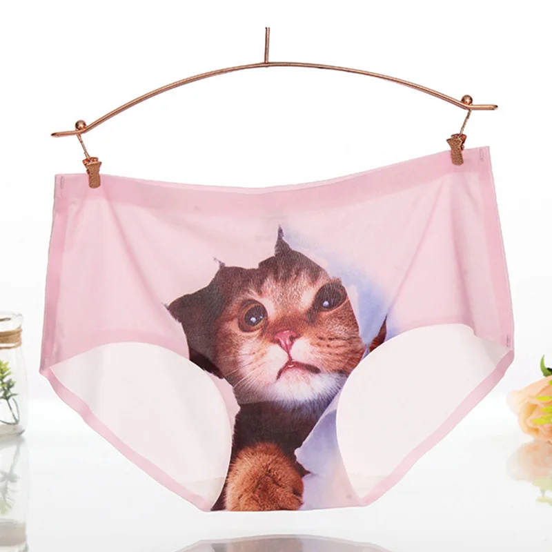 Pink Женские сексуальные трусики с 3D принтом кота, трусики, брюки, хлопковое нижнее белье, женские трусы, трусики, белое черное нижнее белье, бесшовное ночное белье - Color: Pink