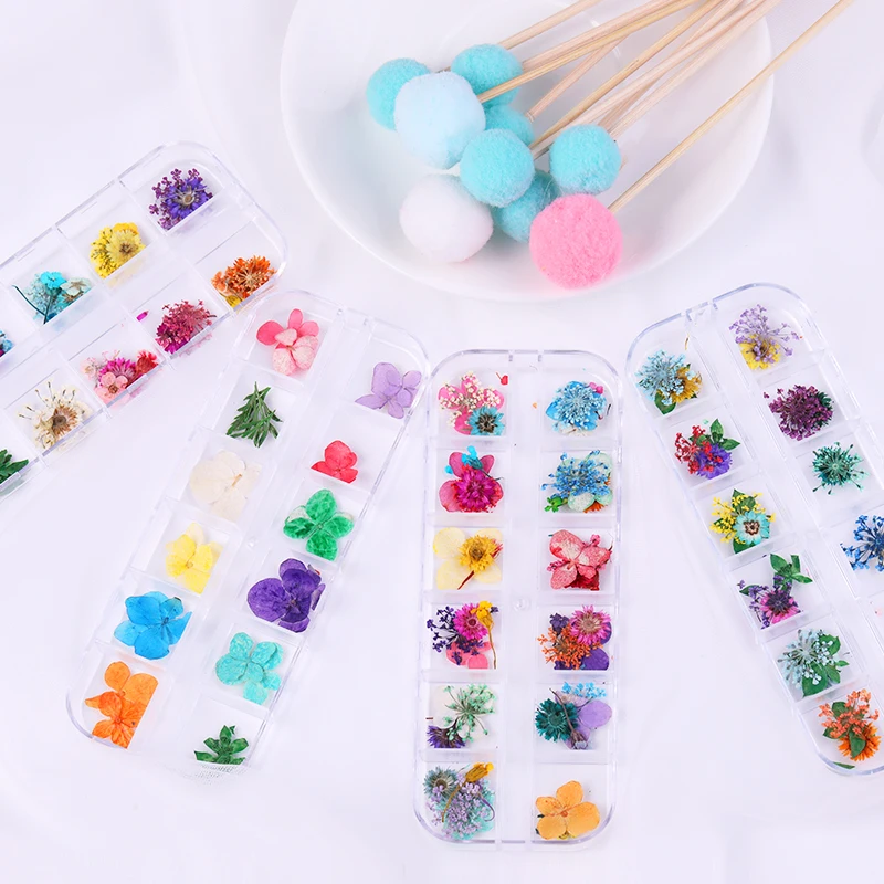 12 сеток/коробка высушенные цветы 3D украшения для дизайна ногтей Милые Лепестки