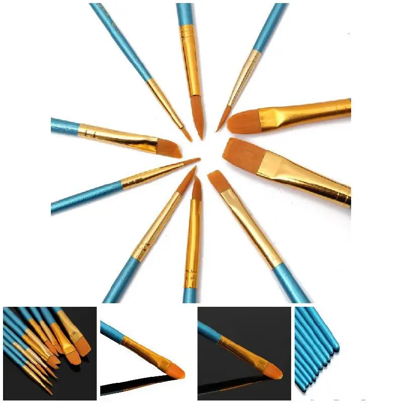 

10pcs New Nylon Wooden Handle Paint Brush Set for Kids Watercolor Gouache Drawing Painting Art Supplies F2