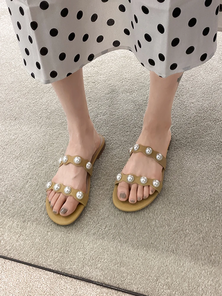 

Shoes Ladies' Slippers Summer Clogs Woman Pantofle Luxury Slides String Bead Soft Beach Flat 2021 Designer Rome Fashion Rubber B