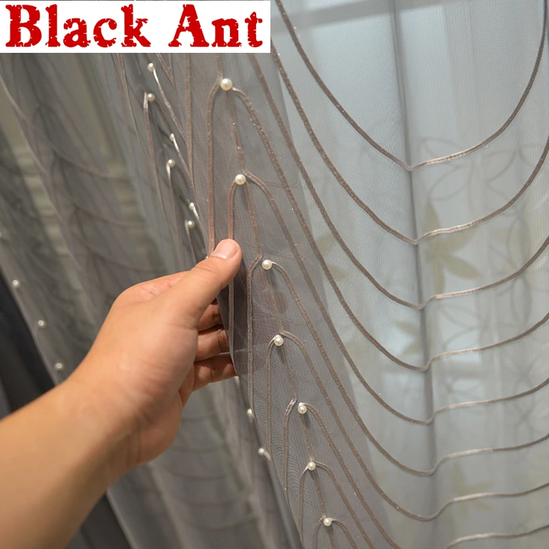 Американский роскошный жемчуг Шторы для Гостиная геометрический Спальня Тюль с