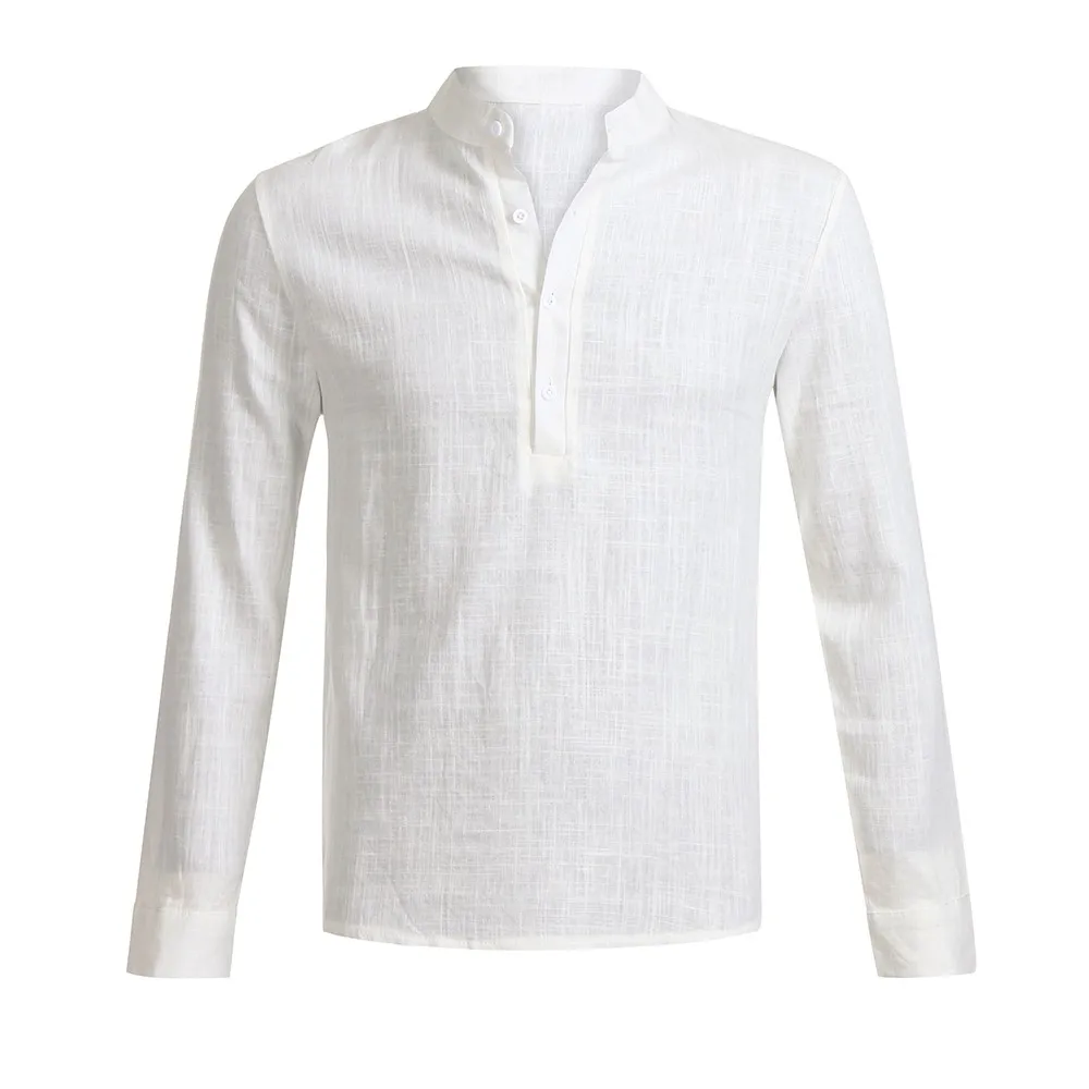 KLV Мужская рубашка с длинным рукавом хлопковая Льняная мужская блузка льняная и v