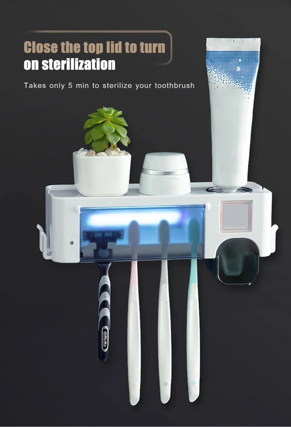 Электрическое устройство для УФ дезинфекции зубных щеток стерилизации крышка