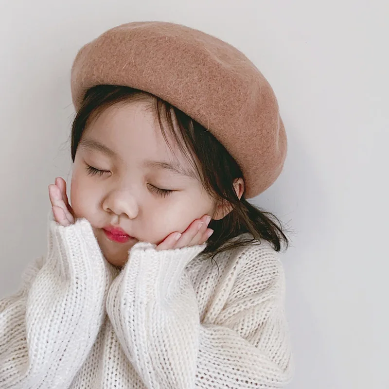 

2022 Fashion Berets Wool Baby Hat for Girls Candy Color Elastic Infant Cute Baby Beret Hat Kids Caps for Girls 1-4 Years 1 PC