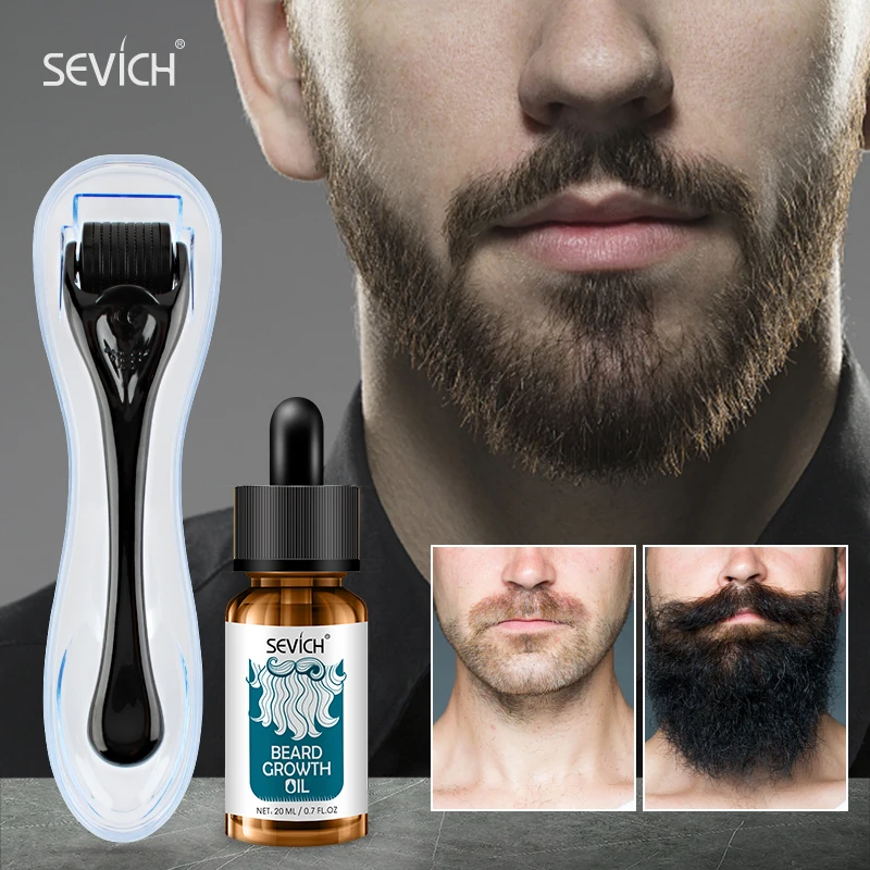 

Sevich 2PCS Beard Growth Roller Set 0.3mm Hair Regrowth Beard Growth Roller 20ml Men Beard Growth Serum Nourishing Enhancer Oil