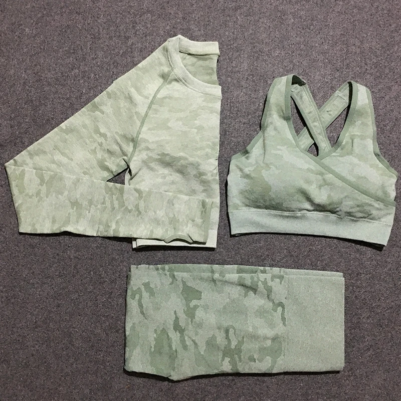 3 шт. Камуфляжный бесшовный комплект женские комплекты для спортзала спортивная