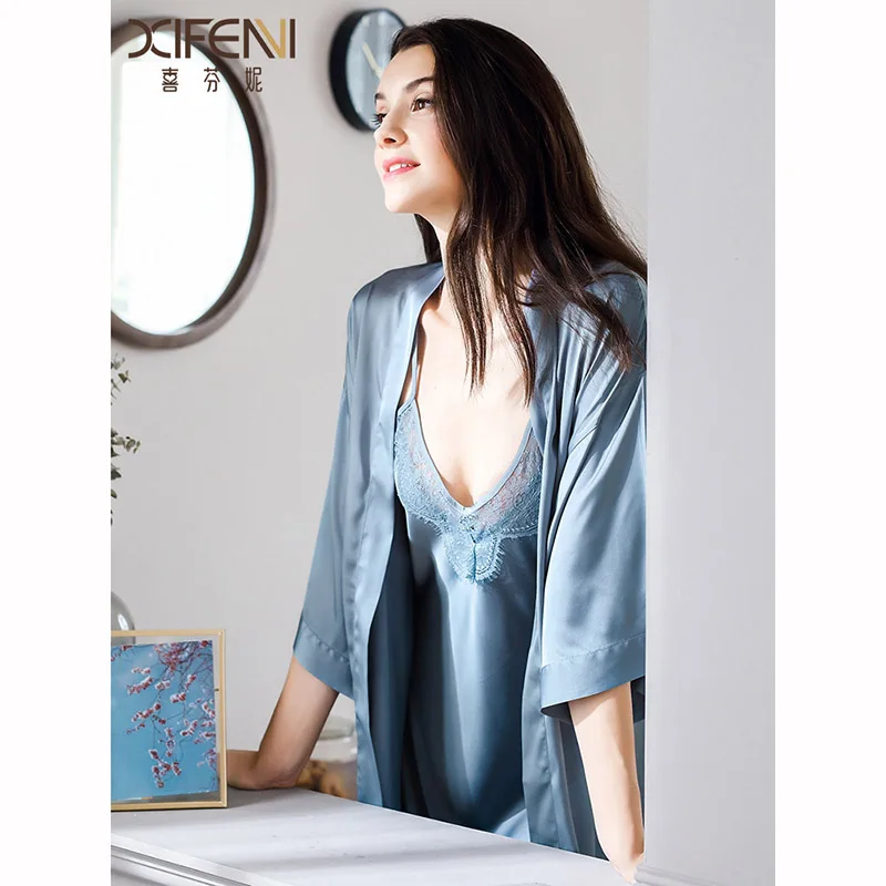 Ночная рубашка летняя тонкая с подкладкой под грудь спальный халат из двух