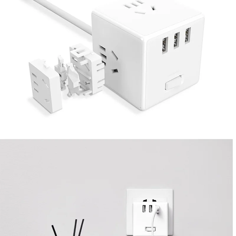 Original Xiaomi Cube Hub Wireless Converter Design Strip 3USB Socket PD Fast Charger Plug-in Power Electric Tow Board | Электроника