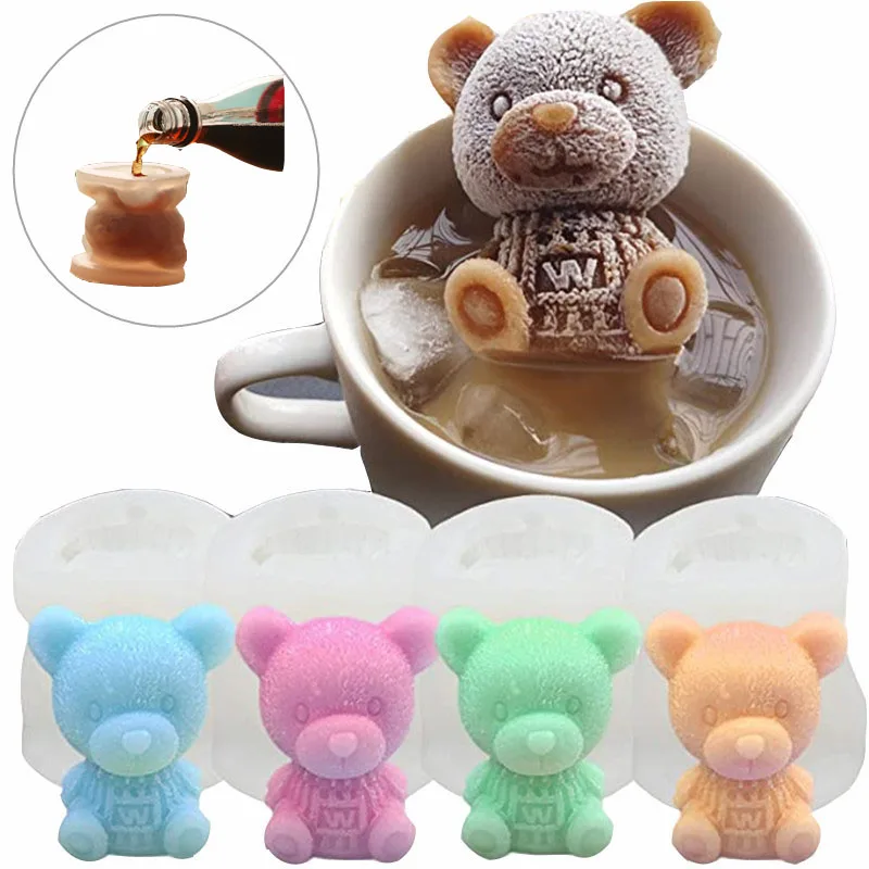3D Little Teddy Bear Shape Ice Cube Mould DIY Cream Tool Whiskey Wine Cocktail Silicone Mold Kitchen Baking Accessories |
