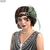 fateto new arrival 1920s flapper headband roaring 20s headpiece vintage black peacock feather headband costume accessories women