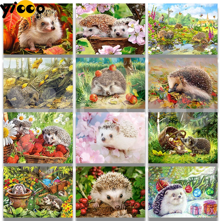 

Полноформатная/круглая Алмазная вышивка «Ежик» 5D, алмазная живопись, вышивка крестиком, мозаика, домашний декор, подарок