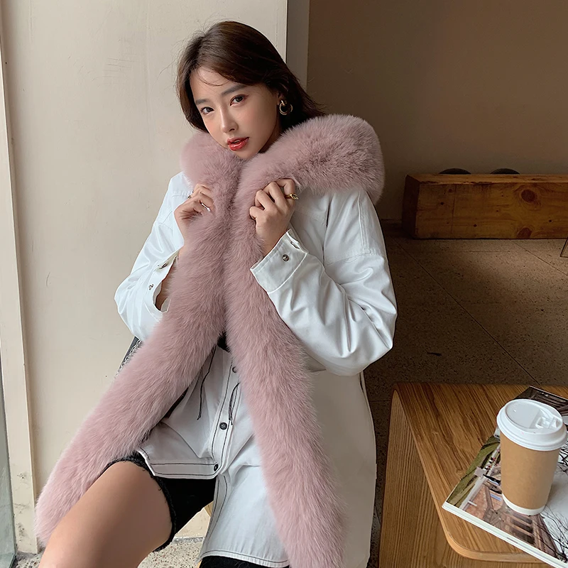 

2021 Autumn And Winter New Fashion Imported Fox Fur Big Fur Collar Pie Overcomes The Rex Rabbit Liner Mid-length Fur Coat Yes