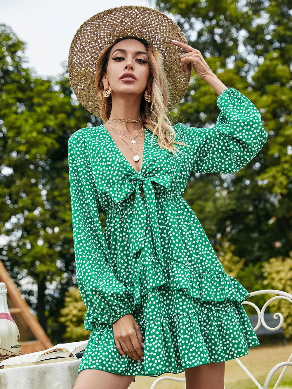 

Women Deep V Collar Boho Dress Floral Summer Beach Casual Evening Party Short Sundress Mini Dress