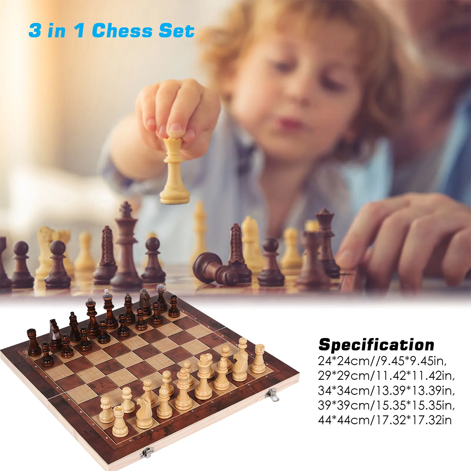 

3 In 1 Chess Set Wooden Chess Game Backgammon Checkers For Indoor Casual Toy Board Game