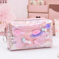 large marble pencil case laser leather pen box big makeup bag for girls gift pu office school travel supplies chancery penalty