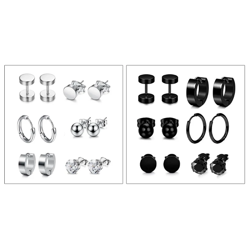 

6 Pairs/Set Stainless Steel Piercing Earrings Ear Studs Unisex Women Men Decorations Jewelry Gifts