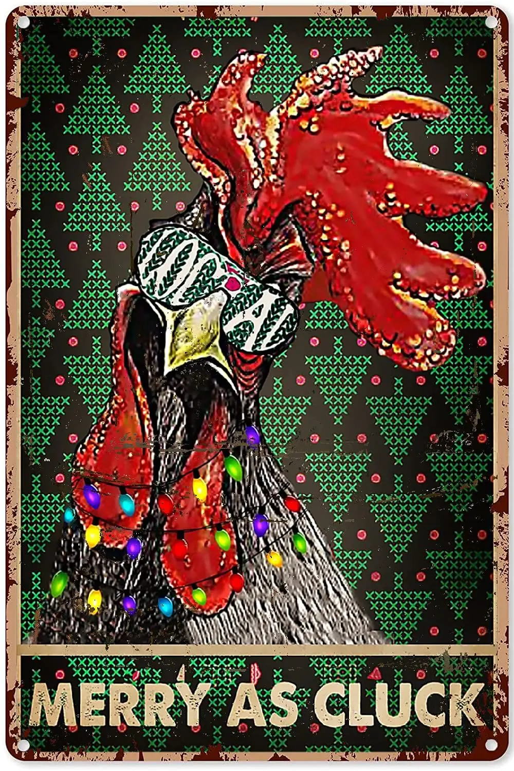 

Chicken Decorations for Kids Merry As Cluck Chicken Metal Sign Decor Tin Aluminum Sign Wall Art Retro for Home Garden Kitchen