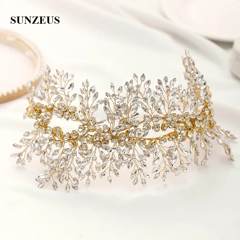 

Shining Rhinestones Wedding Headband Crystals Gold Bridal Head Chain Princess Headpiece 2020 SQ461