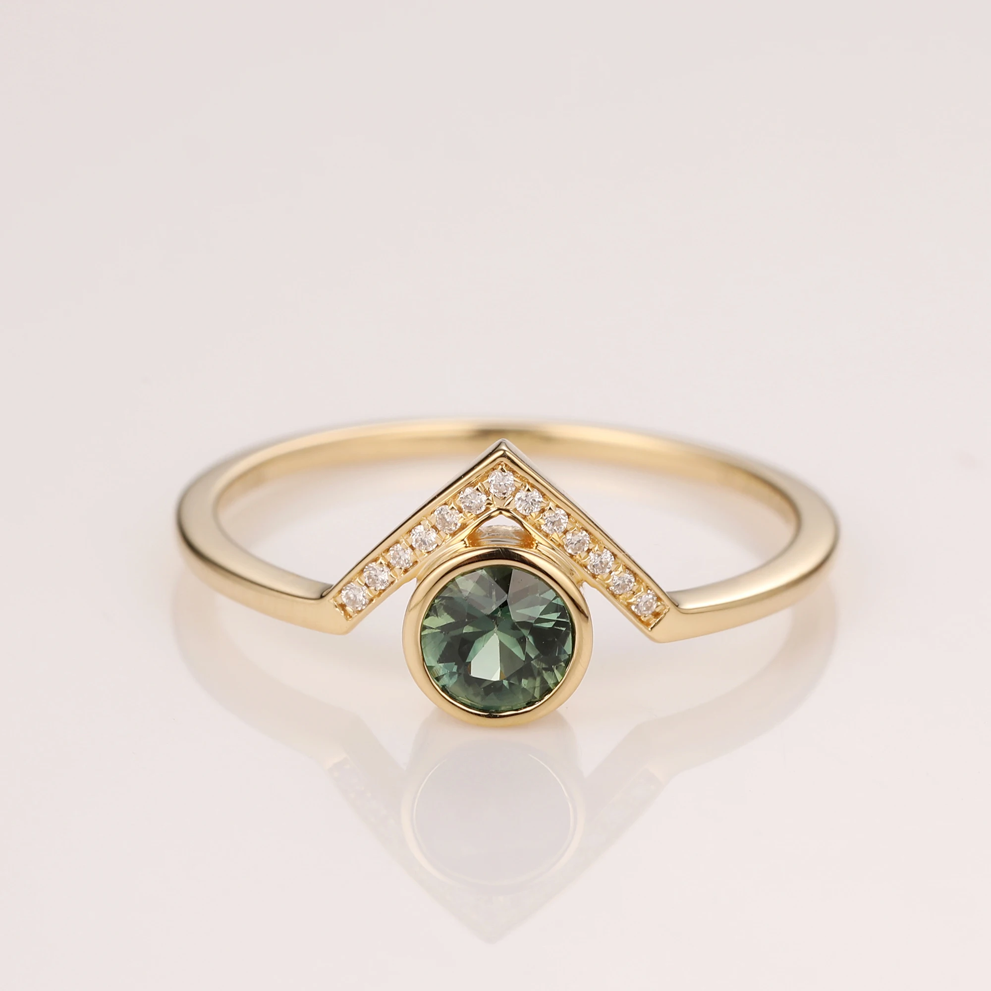 LASAMERO круглый вырез 0.37CT Природный зеленый сапфир драгоценный камень бриллиант 18k - Фото №1