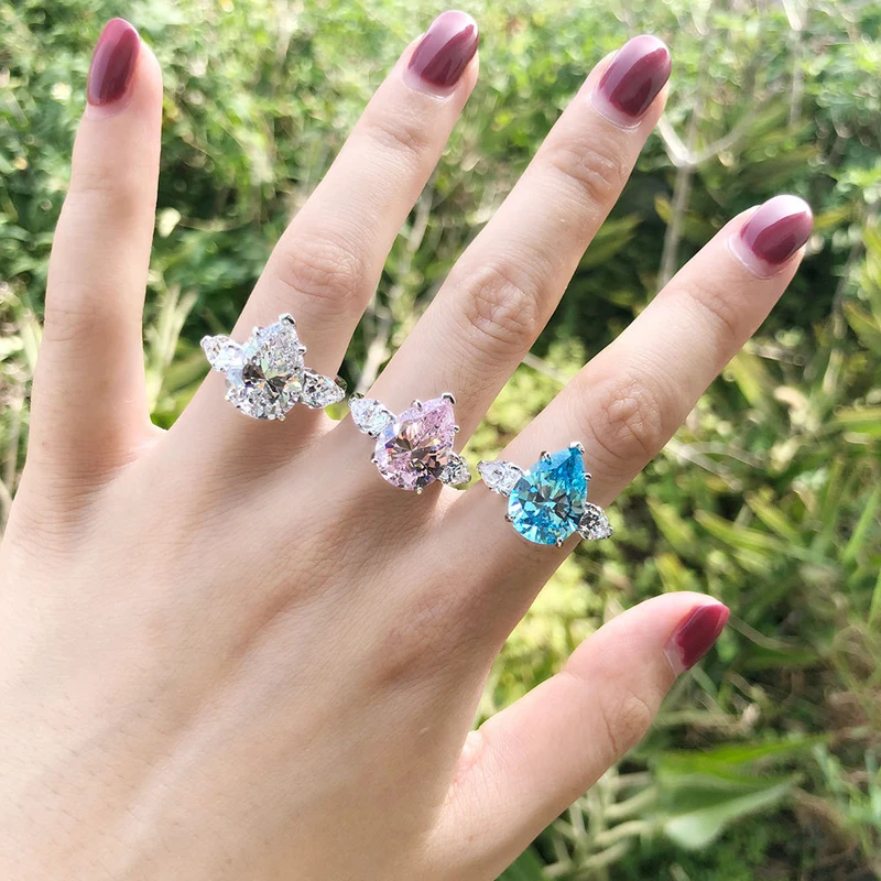 

Knobspin Luxury 100% 925 Sterling Silver Wedding Rings For Women 8*14mm Water Drop High Carbon Diamond Party Fine Jewelry Gift