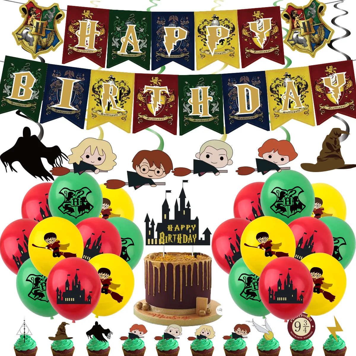 

Magic Theme Balloon Set Birthday Party Decoration with Cake Topper Happy Birthday Banner for Boy Girl Birthday Party Supplies