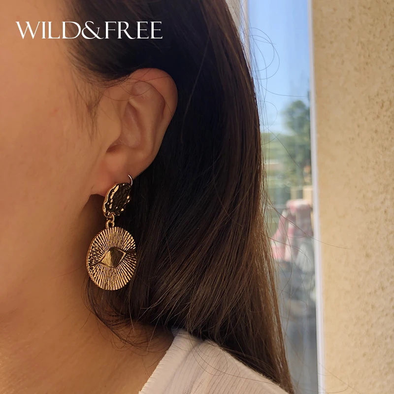 Wild & Free в богемном стиле с большим круглым монета свисающие серьги для женщин панк