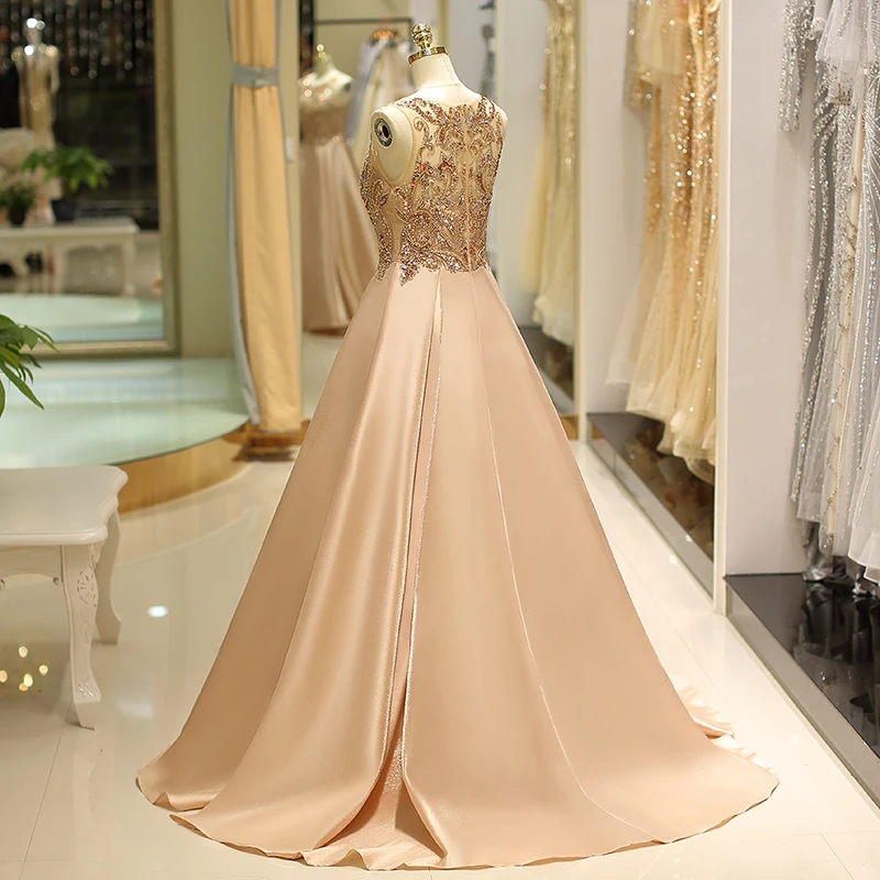Vivian's Bridal винтажное шелковое атласное длинное вечернее платье с круглым вырезом Роскошные хрустальные бусины с блестками без рукавов с коротким шлейфом торжественное платье