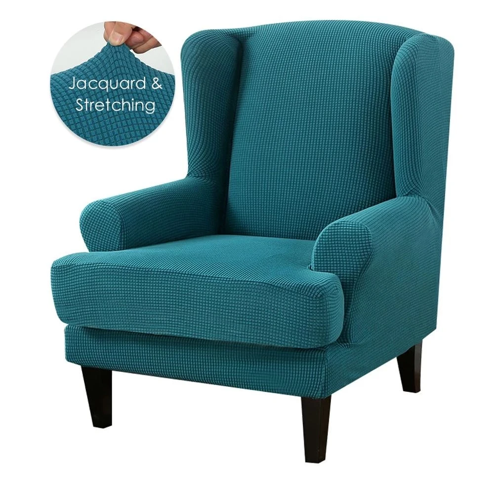 

Wing back Chair Cover Jacquard Spandex Stretch Slipcovers for office Chairs Stylish 2 Piece Set With Elastic Band