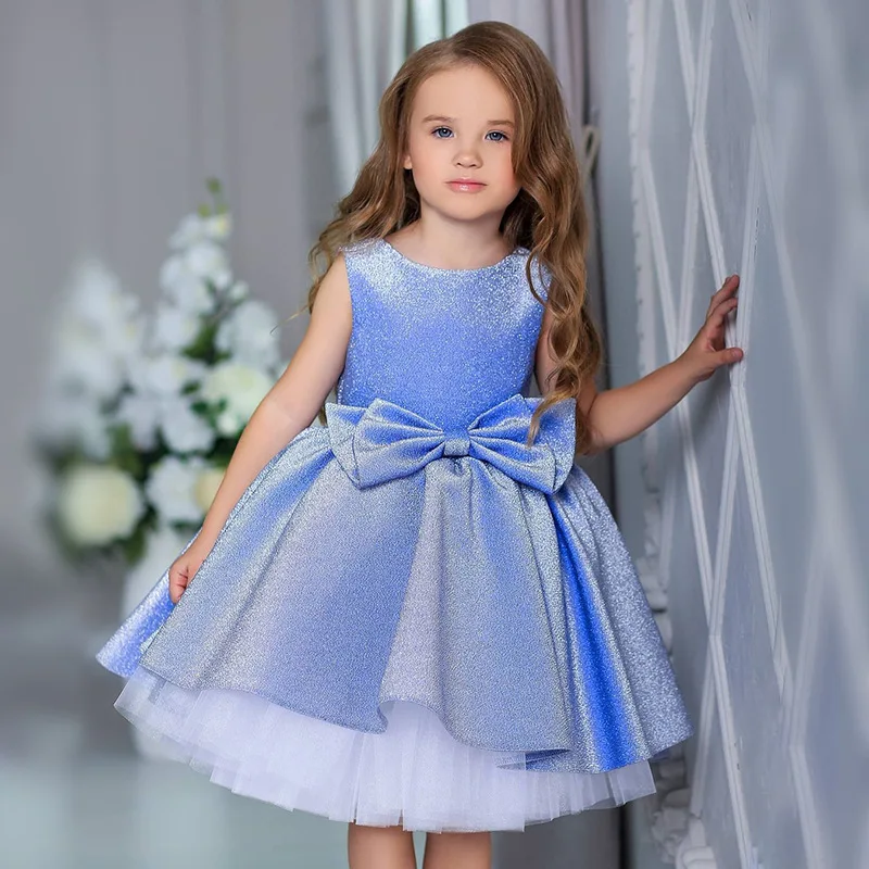 

Spring Children Wedding Party Dresses For Girls Bow Princess Costume Christmas Host Show Fluffy Birthday Vestidos 4-10 Years Old