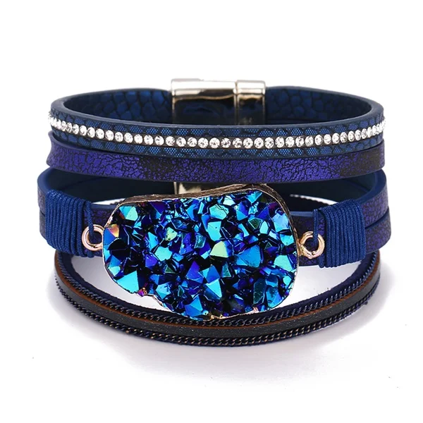 Vienkim большие каменные браслеты со стразами браслеты для женщин Bijoux массивные несколько слоев кожаный браслет женские ювелирные изделия - Окраска металла: VI03000246