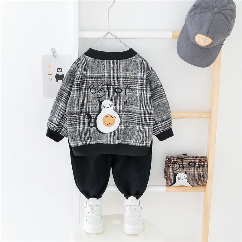 2020 Весна Комплекты одежды для мальчиков младенцев в клеточку одежда с рисунком