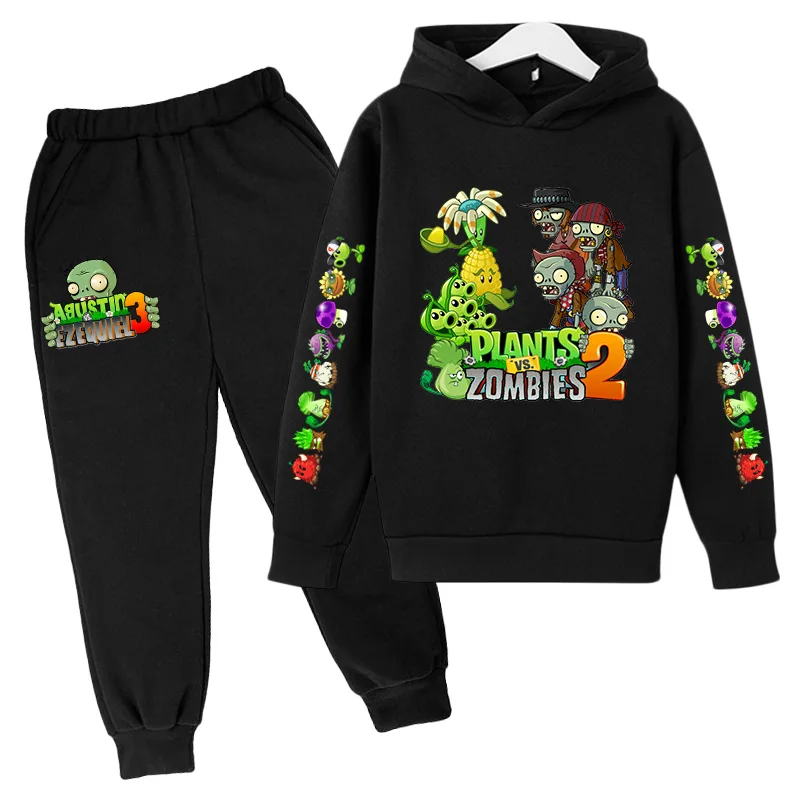 

2022 Spring Children's Clothing Set Plant V.S. Zombie Hoodie And Pants Two-Piece Cartoon 4-14-Year-Old Girls' Boys' Clothing