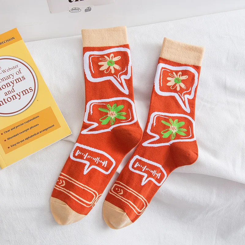 

2020 Autumn winter new lovers, creative and lovely graffiti finger middle tube cotton socks casual men's and women's socks