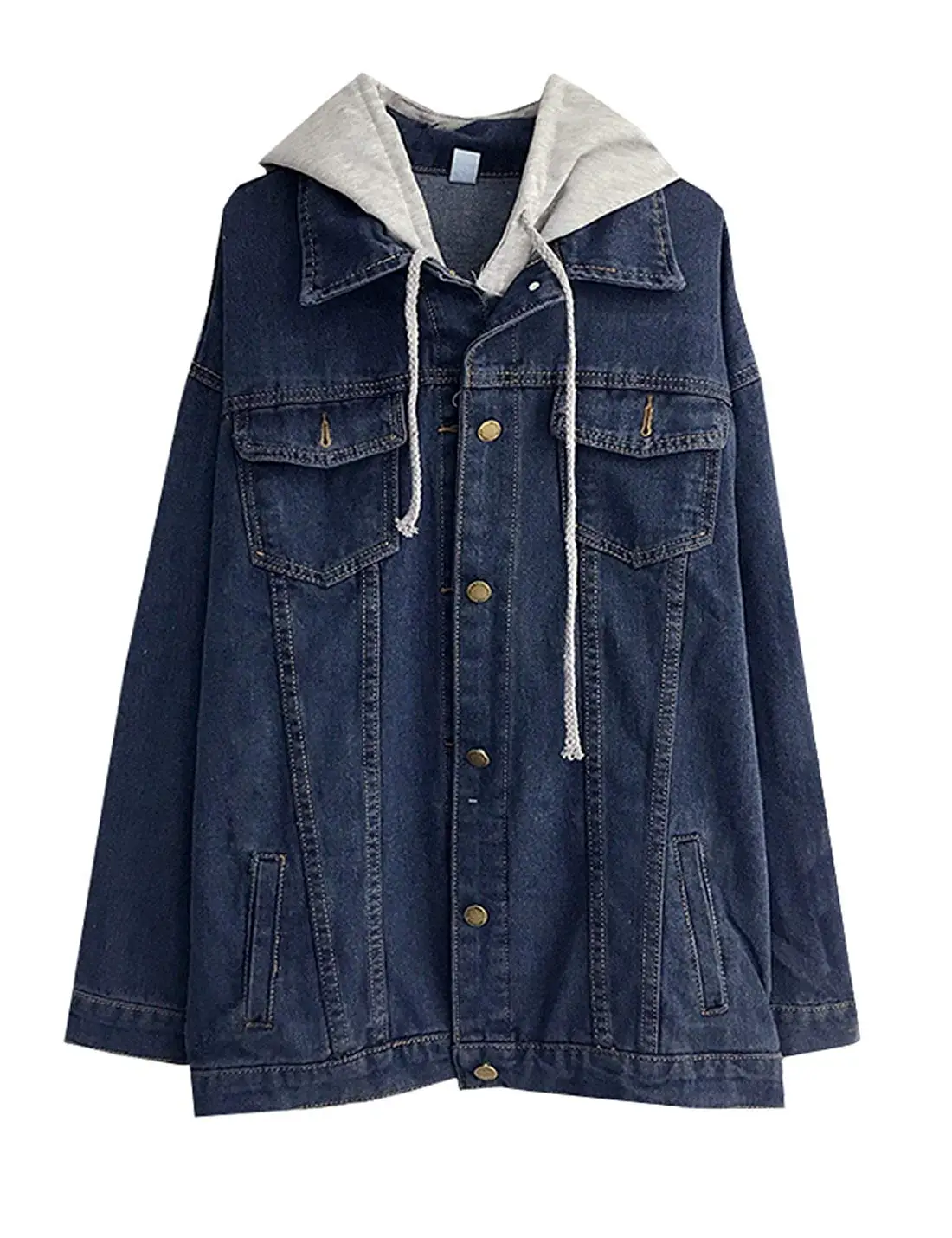 Women's Oversized Loose Boyfriend Denim Jacket Hooded Jean Jacket