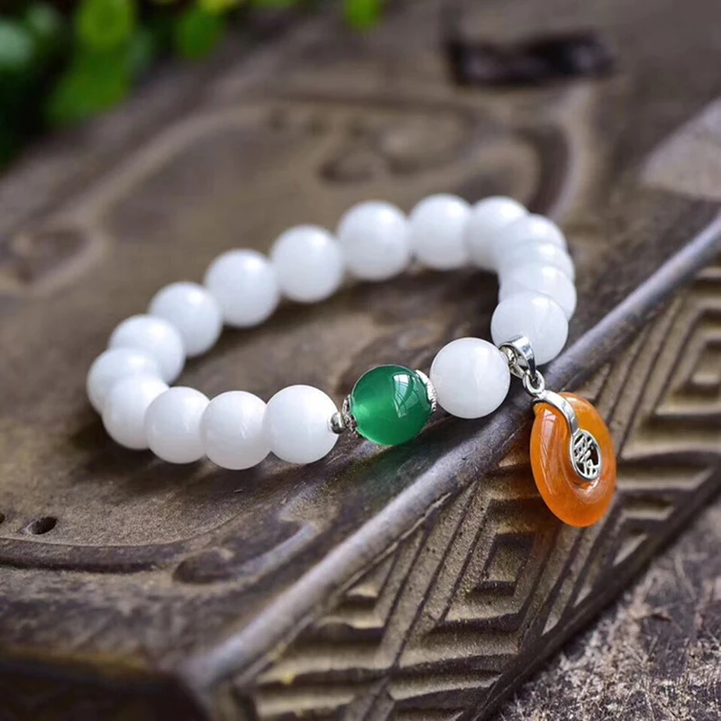 Белые браслеты с хрустальным халцедоном jourssnow круглые бусины желтой безопасной