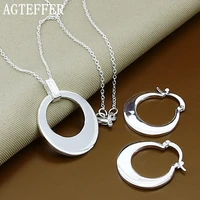 agteffer 925 sterling silver smooth sickle necklace earring set for woman wedding engagement party fashion charm jewelry