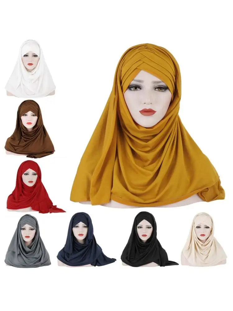 

Milk Filer Solid Color 2In1 Turban Hat Instant Scarf Muslim Hijab Cap Head Wrap 649C