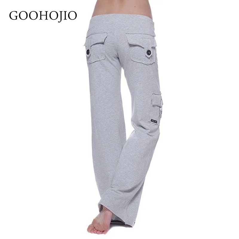 

GOOHOJIO 2021 New Spring and Autumn Pocket Trousers Women Wide Leg Pants Casual Yoga Pants for Ladies Flexible Women Chic Pants
