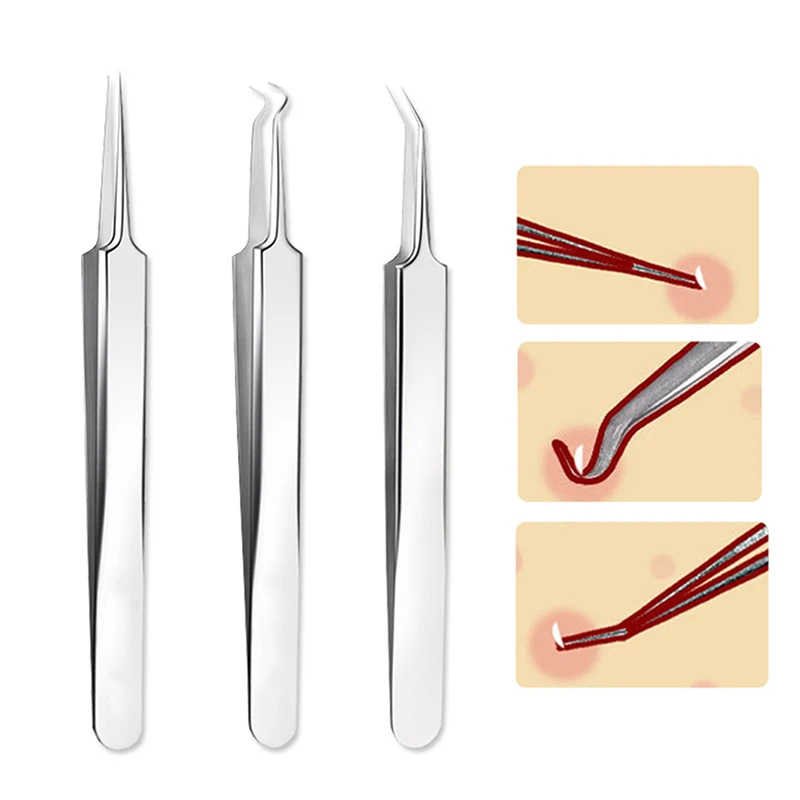 

1PCS 3 Designs Professional Tweezers for Nail Art/Face Care/Eyelash Extension Blackhead Acne Blemish Pimple Remove Tools