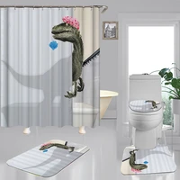 3d dinosaur designer dolphin waterproof fabric bathroom curtain shower curtains set anti skid rugs toilet lid cover bath mat