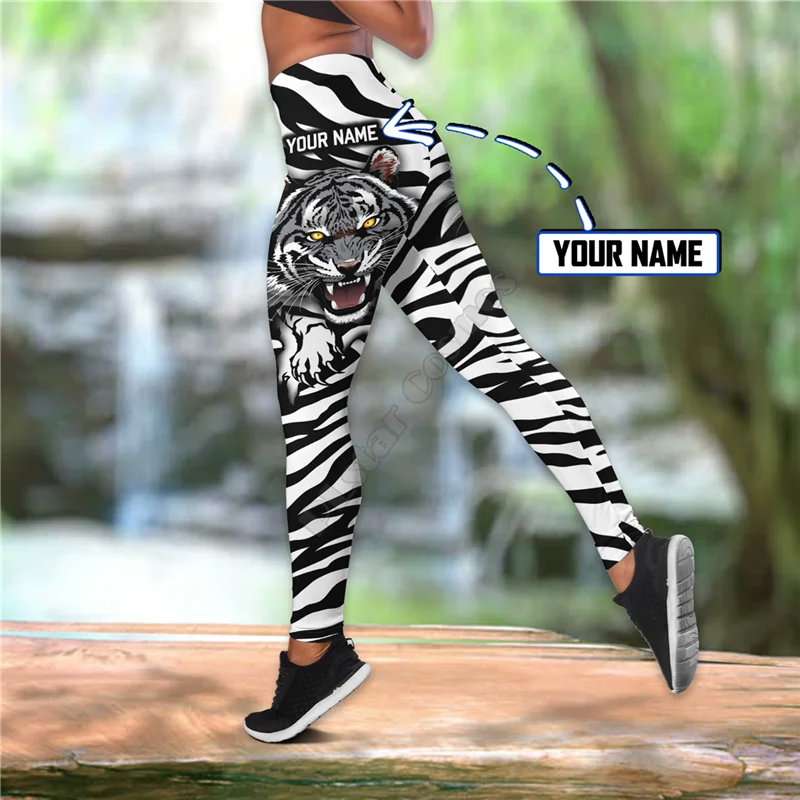 

Customize Name Tiger Combo Outfit Leggings and Hollow out Tank Top Suit Yoga Fitness Soft Legging Summer Women For Girl 02