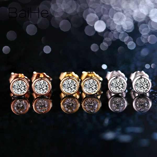 BAIHE Твердые 14 к желтое золото всего 0.20ct H/SI натуральные бриллианты женские Помолвочные мужские Подгонянные алмазные размеры круглые серьги-гвоздики