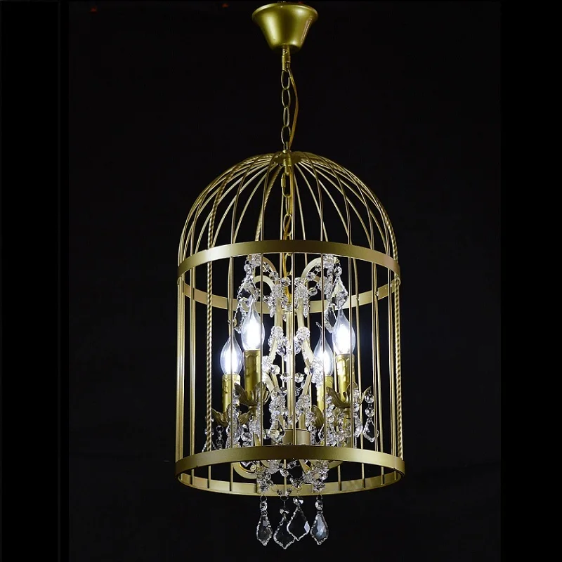 Хрустальная птичья клетка люстра из кованого железа Американский ретро ресторан