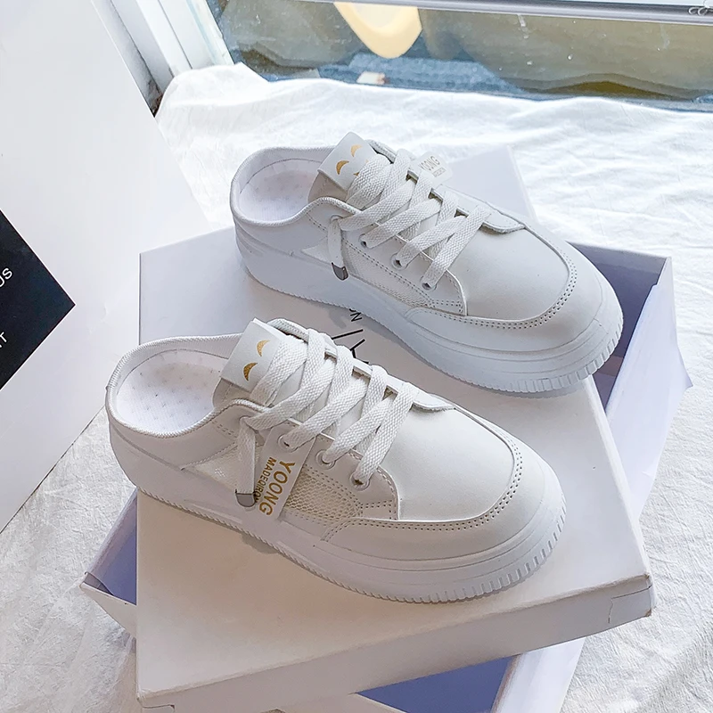 

Mesh breathable half drag small white shoes women's 2021 summer new thick soled casual board shoes fashion Korean version